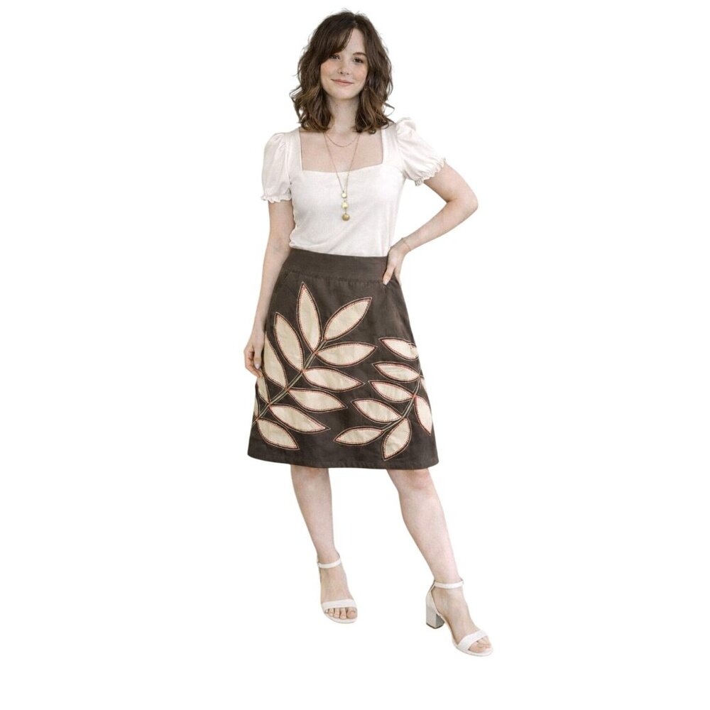 Boden Womens Cotton Embroidered Leaf Skirt A-line Knee Casual Business Boho 12R
